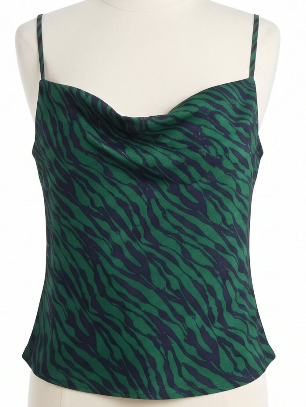Nasty Gal Emerald Green Animal Print Satin Cowl Neck Camisole Top US 2